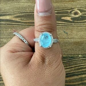 Lab created baby sky blue topaz fused with genuine quartz
